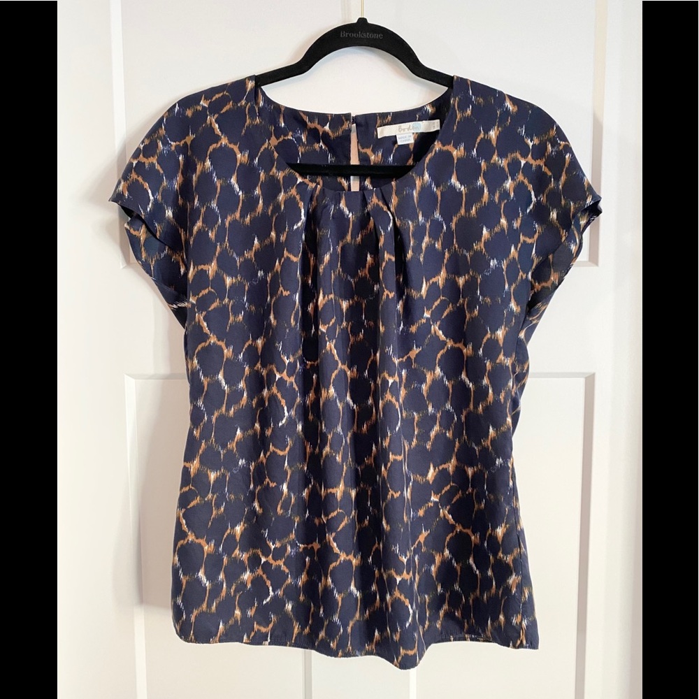 Boden Navy & Tan Short Sleeve Blouse Size 10
